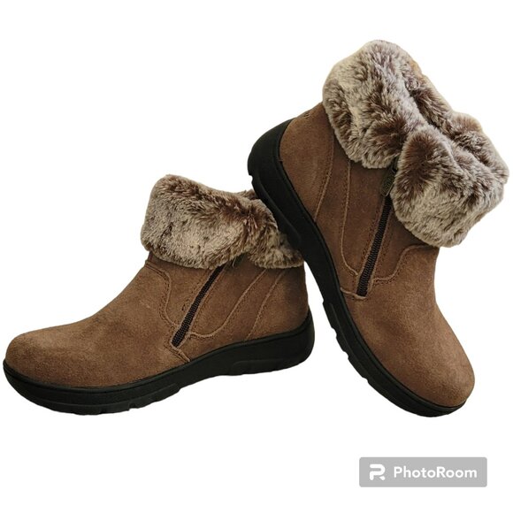 Khombu "Jessica" Ankle Boots Suede Leather Faux Fur Lining Memory Foam New - Picture 2 of 12